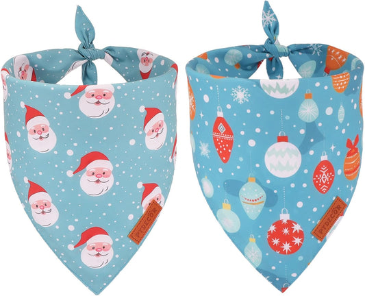 PTDECOR Christmas Dog Bandana, Xmas Light Bulb Santa Reversible Holiday Dog Scarf, Triangle Christmas Bandanas for Medium Large Dogs Pets (Large)