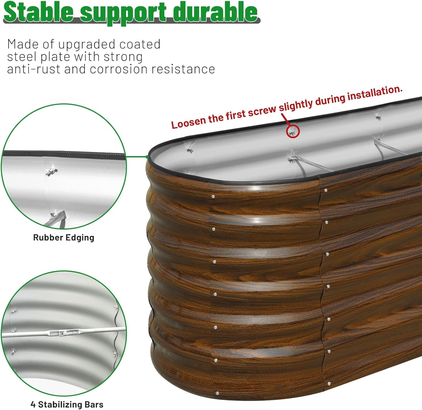SnugNiture Galvanized Steel Raised Garden Bed, 4x2x2 ft, Outdoor Oval Deep Root Planter Box for Growing Vegetables, Flowers and Fruits