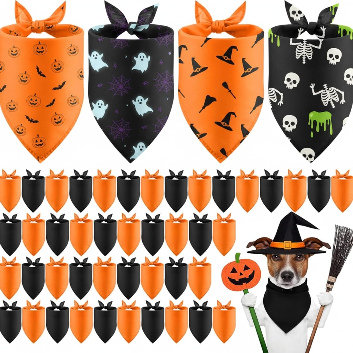 48 Pcs Halloween Blank Dog Bandanas Bulk Sublimation Plain Bandanas for Dogs Heat Transfer Personalized DIY Triangle Bibs Scarf Set for Pets Halloween Costume Photo Props Accessories Pet Shops