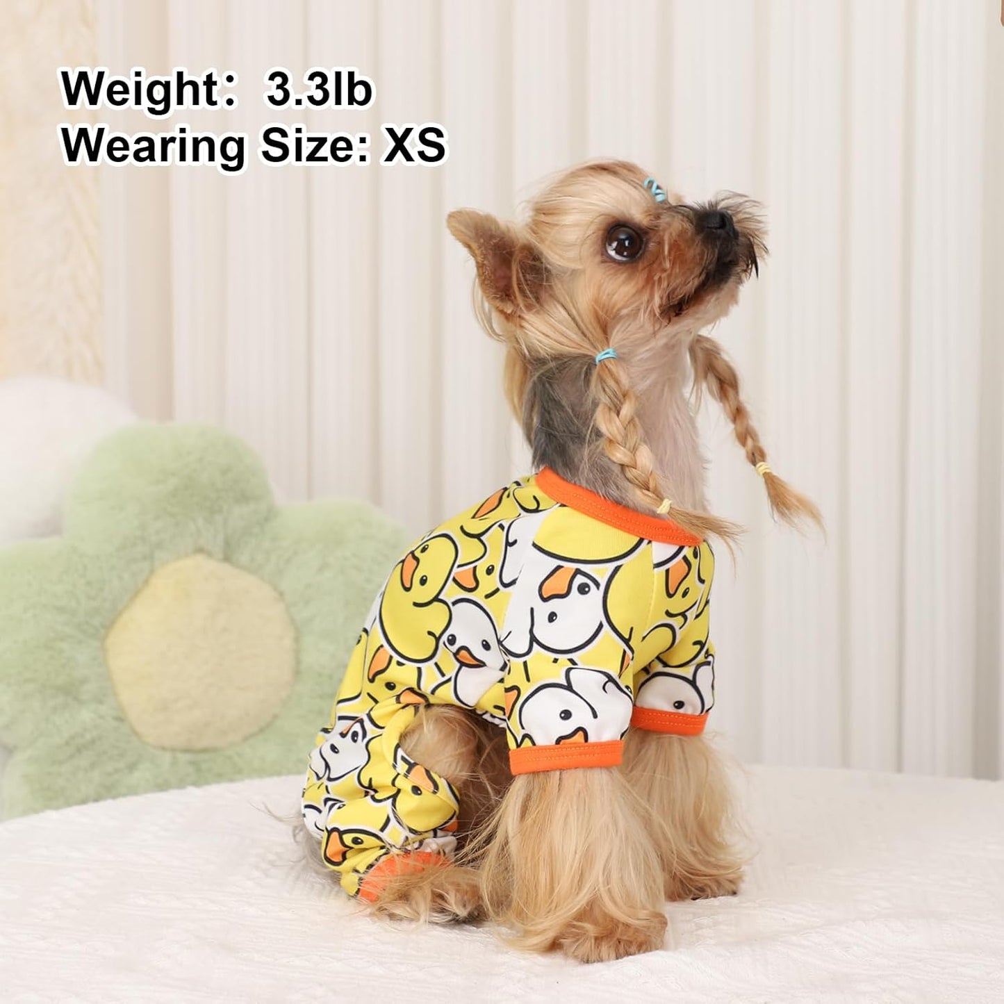 Dog Pajamas Pjs Spring Summer Dog Clothes for Small Dogs Girl - Boy - Small Size Dogs, Soft Stretchy Puppy Clothes Doggie Onesies Cat Pet Jammies Outfit Duck Yellow