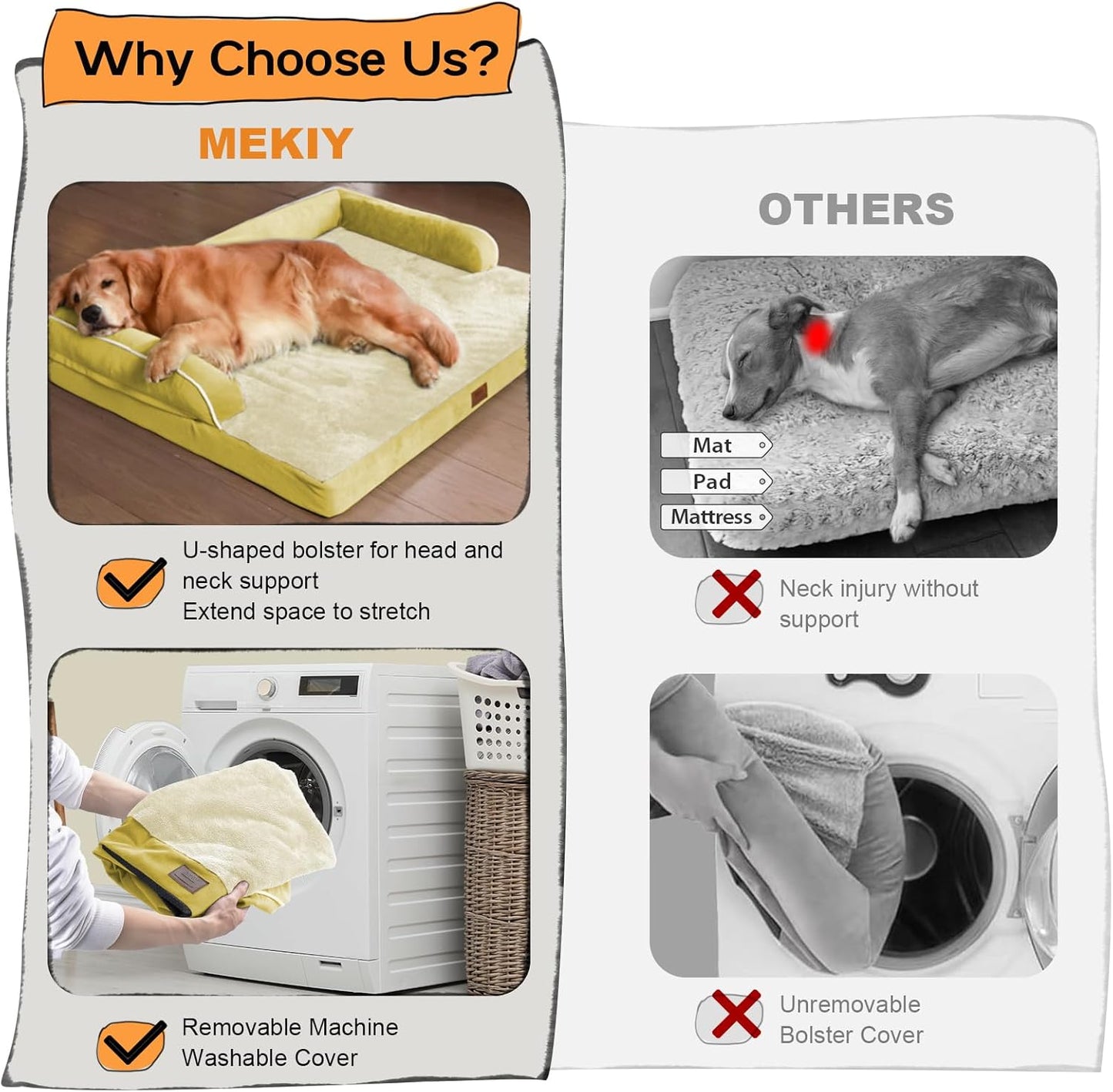 Large Dog Bed Orthopedic Washable - Waterproof with Removable Cover - Memory Foam - Beds Bolster Pet - Couch Sofa - XXXL Large Big Jumbo Dogs - Ginger Yellow Giant Dog Bed