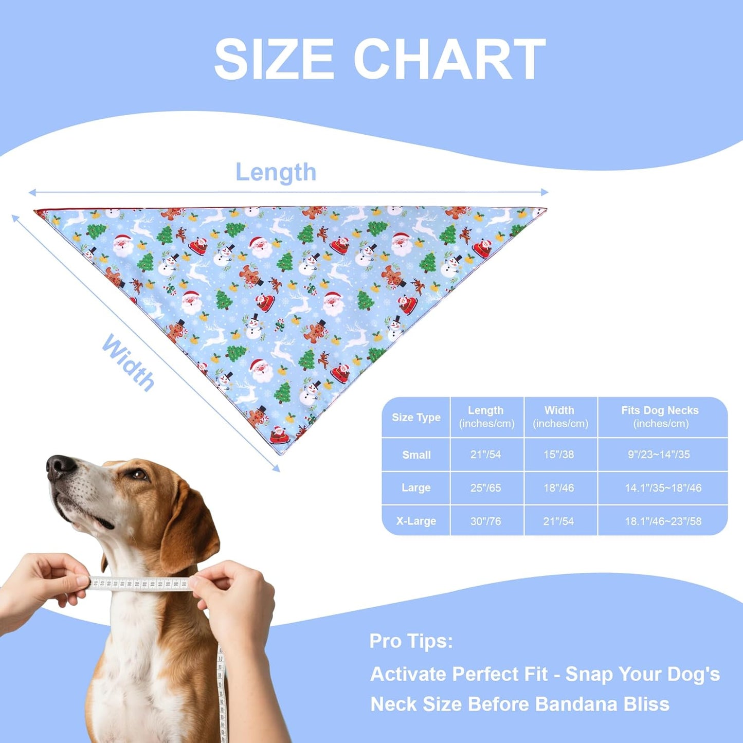 Christmas Dog Bandana for X-Large Dogs - Reversible Santa Snowman Print Scarf - Soft, Quick-Dry Pet Neckwear for Holiday Photos & Gifts