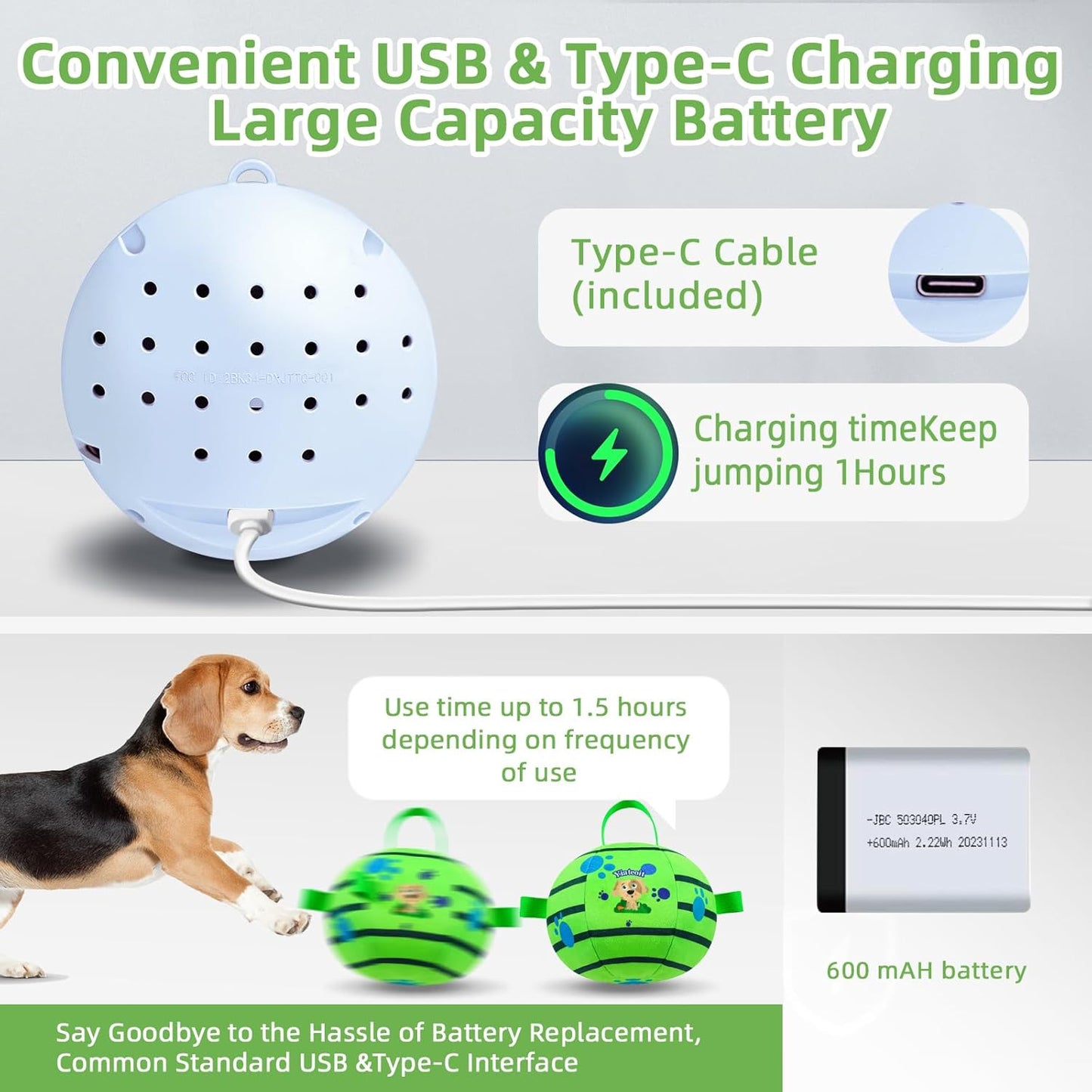 Interactive Dog Toys,Remote Control Dog Balls with Jumping, Rolling & Moving Functions - Includes a Vibrating Dog Ball and Durable Chew Fabric for Safe Play (4.53")