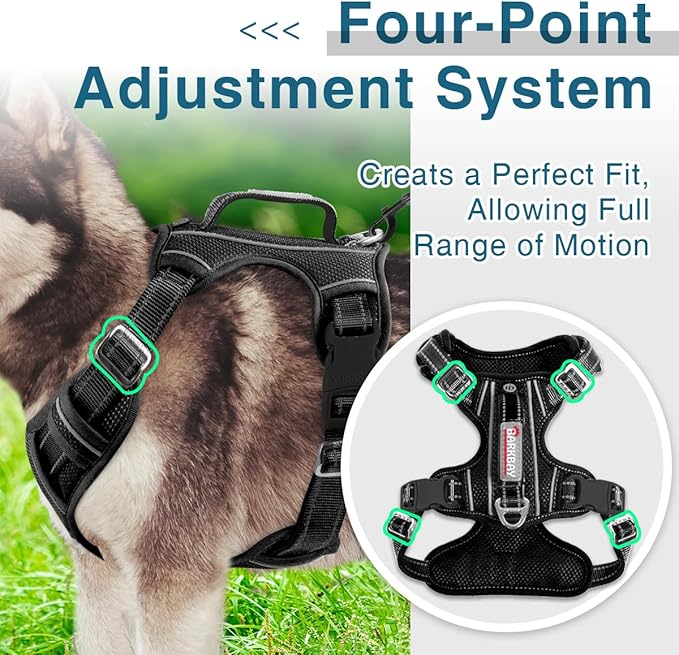BARKBAY Dog Harness No Pull with ID Tag Pocket - Heavy Duty, Reflective, Easy Control for Large Dogs(Black,L)