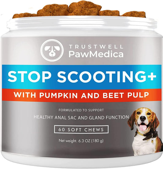 PawMedica Dog Anal Gland Chews to Stop Scoot for Dogs - Anal Gland Dog Constipation Relief - Recommended Dog AnalGland Support Chews Fiber - Fiber Supplement for Dogs (60 Dog Pumpkin Chews)