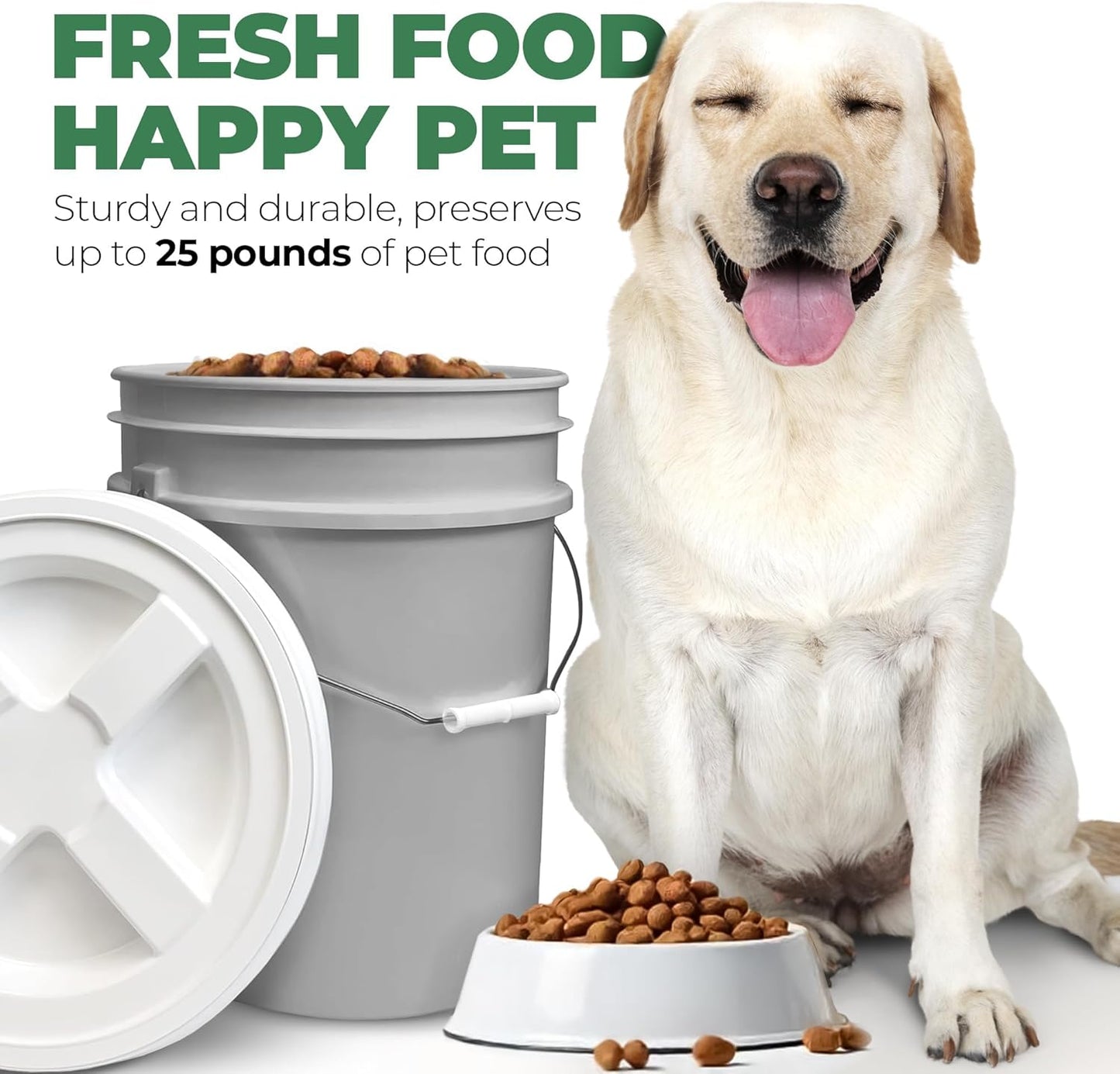 EconoHome Pet Food Storage Container – Holds Up to 25 lbs – Airtight Food Storage with Gamma Seal Lid – Heavy-Duty 90MIL Food Grade, BPA-Free Plastic – Easy Carry Handle – Grey