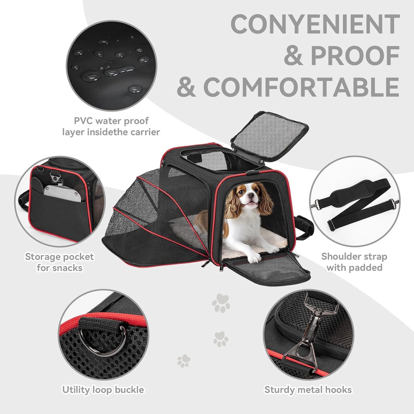 Petsfit Expandable Cat Carrier Dog Carriers,Airline Approved Soft-Sided Portable Pet Travel Washable Carrier for Kittens,Puppies,Removable Soft Plush mat and Pockets,Locking Safety Zippers