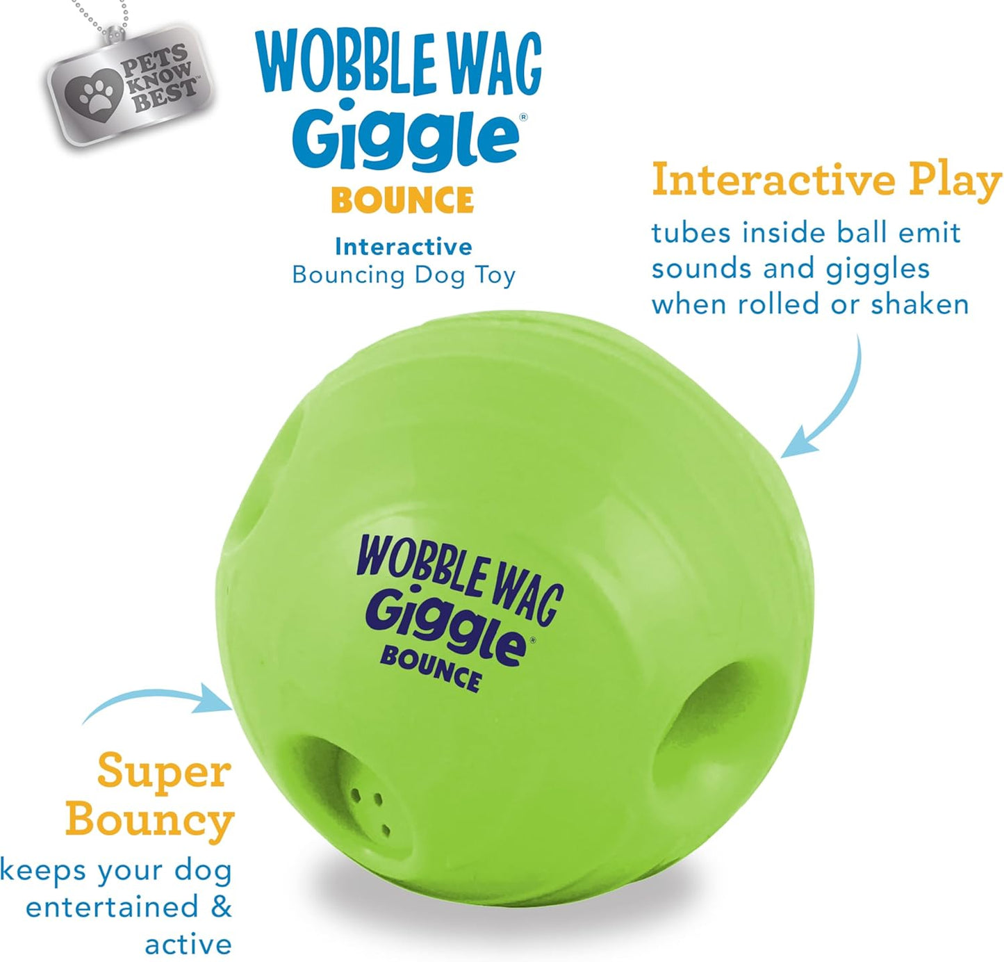 Wobble Wag Giggle Bounce Interactive Dog Toy- Sound Making Bouncing Ball for Dogs Ages Indoor & Outdoor Play, Soft & Durable with Easy Grip Design- Pets Know Best
