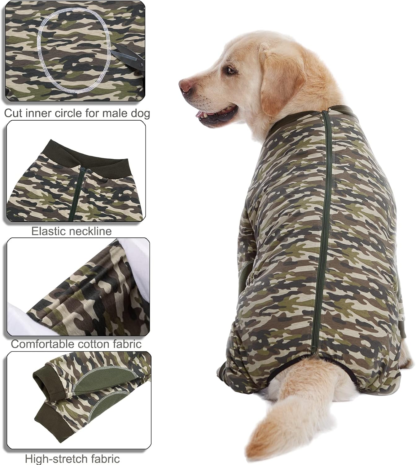Yeapeeto Dog Onesie Surgery Recovery Suit for Large Medium Bodysuit Dogs Pajamas PJS Full Body for Shedding, Prevent Licking, Wound Protection, Cone Alternative (XL, Camo)
