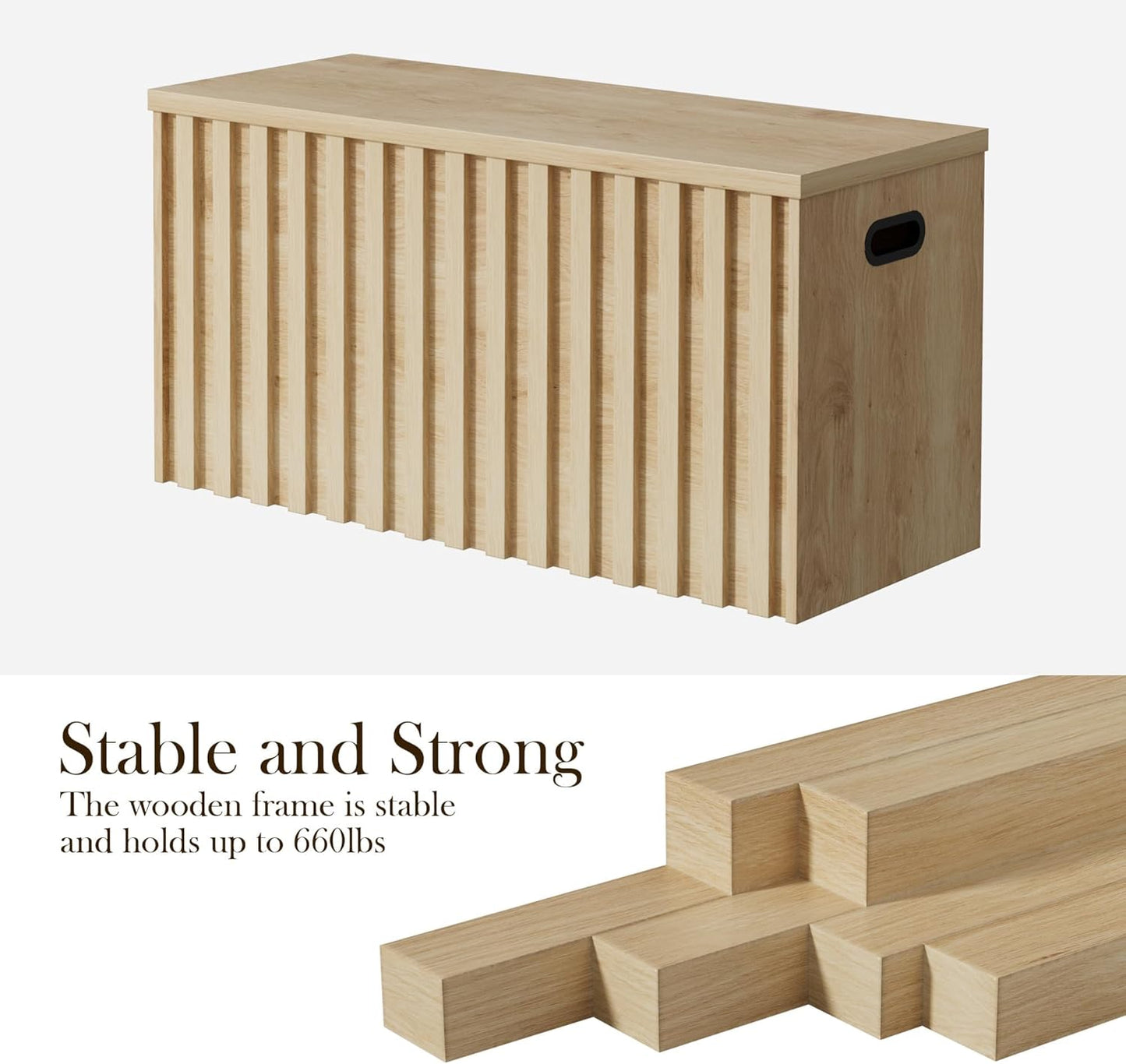 UEV Storage Bench,39.4" Wood Box, Storage Trunk with 2 Safety Hinges, Ottoman Storage Chest, Fluted Storage Bench for Bedroom, Entryway, Living Room (Ivroy White)