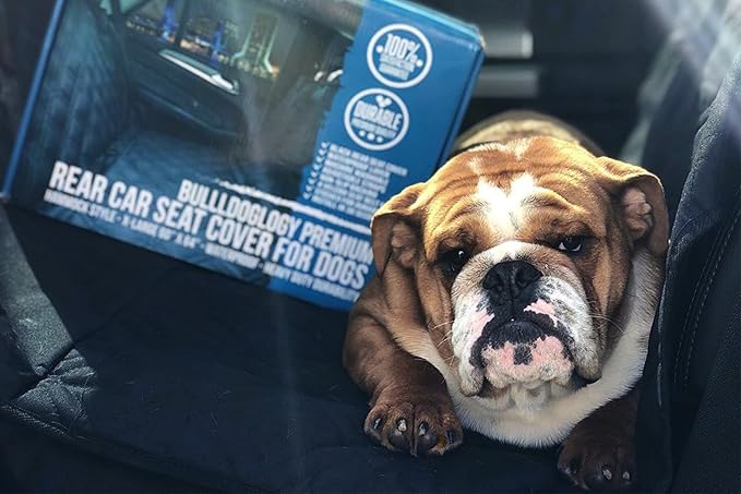 Bulldogology Dog Car Seat Cover 64"x60" Waterproof Heavy Duty Bench Dog Hammock Backseat Protector from Hair, Muddy Paws, Scratches - Pet Car Seat Cover for Cars Trucks SUVs (X-Large)