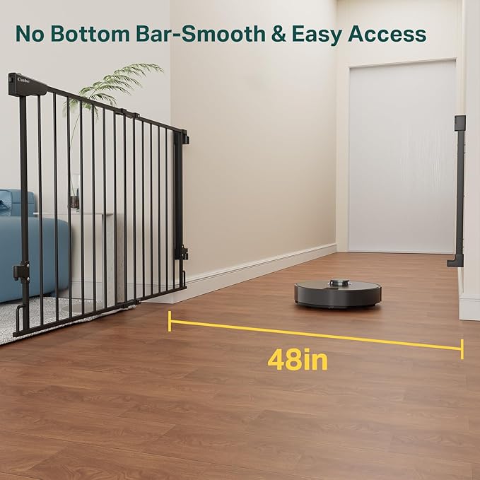 Cumbor 31.6-48" No Bottom Bar Baby Gate for Stairs, 2-in-1 Auto Close Dog Gate Indoor, Hardware Mounted Pet Gate for Doorways with Large Walk Thru Door, Child-Proof Safety Gate for Kids (Black)