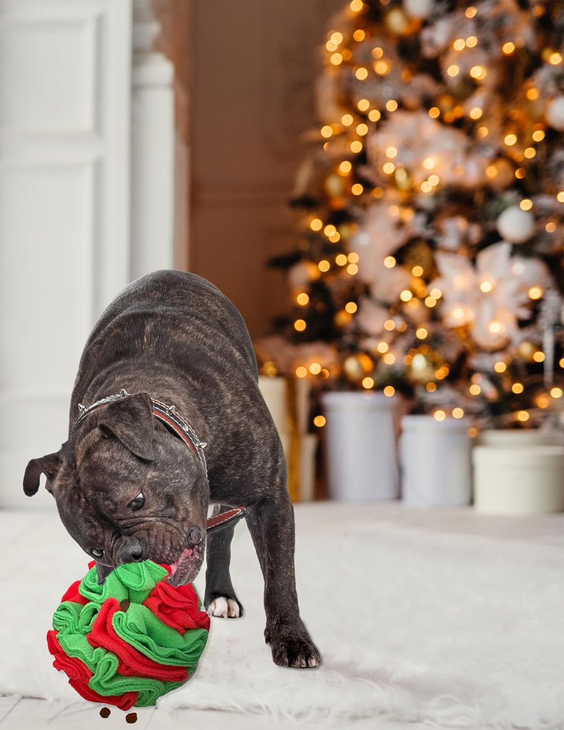 Glory To Dog Puppy and Medium Breed Snuffle Interactive Foraging Dog Puzzle Ball Toy Christmas Green and Red Large