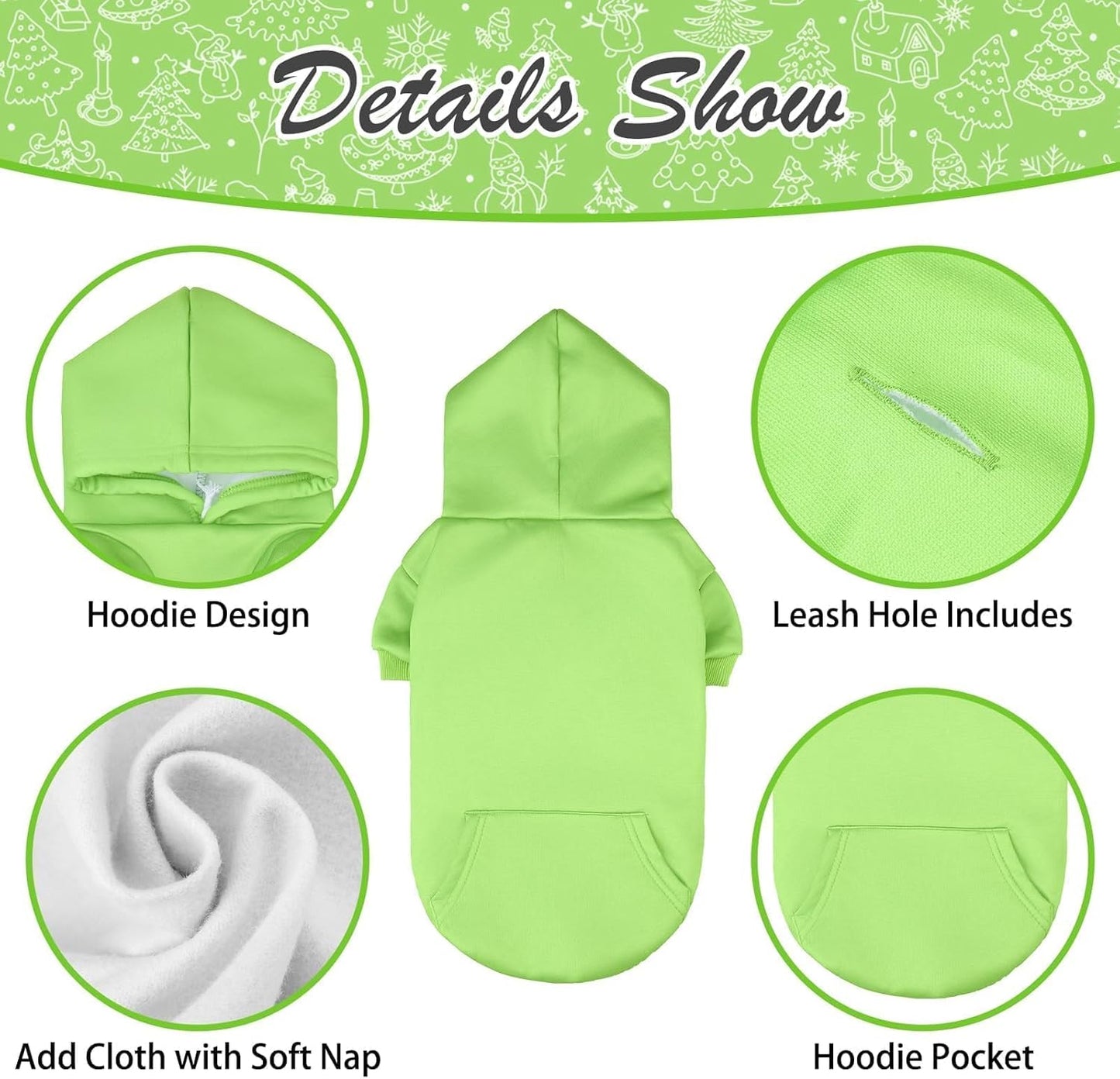 KOOLTAIL Basic Dog Hoodie - Soft & Warm Dog Hoodie Sweater with Leash Hole and Pocket, Dog Winter Coat, Cold Weather Clothes Sweatshirt for Small Medium Large Dogs Puppy Cat Boys Girls Green XL