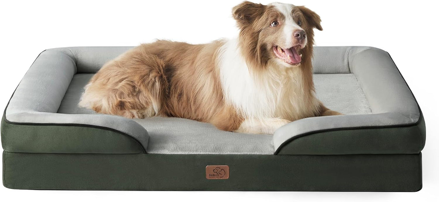 Bedsure L Plus Orthopedic Dog Bed for Large Dogs - Waterproof Dog Cat Bed, L Plus Big Comfort Dogs Couch Sofa with Washable Removable Cover, Pet Bed with Nonskid Bottom, Boreal Canopy Green, 38"