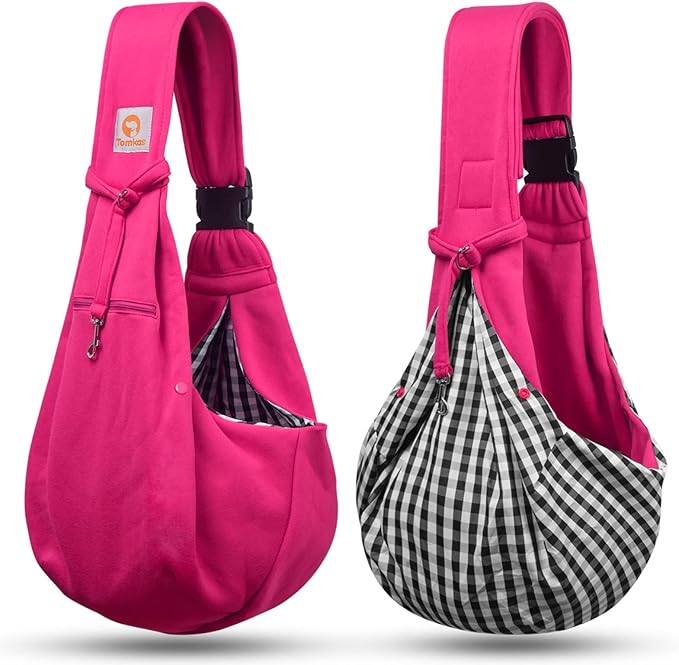 TOMKAS Dog Sling Carrier for Small Dogs Puppy Carrier for Small Dogs (Rose red, Adjustable Strap for 3-10 lbs & Zipper Pocket)