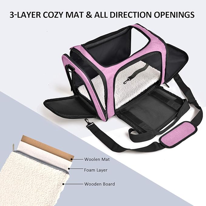 Large Cat Carriers Dog Carrier Pet Carrier for Large Cats Dogs Puppies up to 25Lbs, Big Dog Carrier Soft Sided, Collapsible Travel Puppy Carrier - Large - Pink