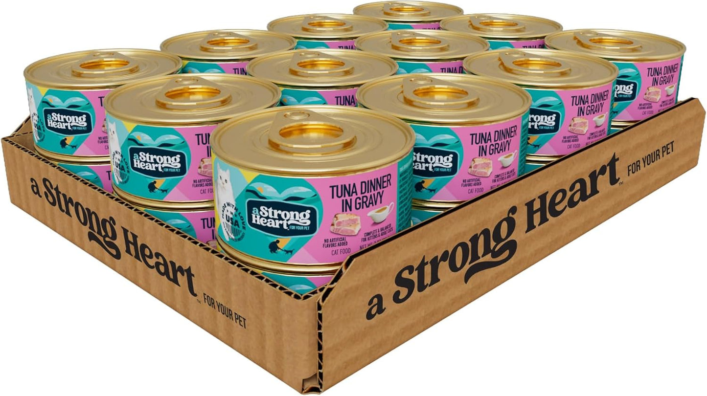 A Strong Heart Canned Wet Cat Food, Tuna Dinner in Gravy - 3 oz Cans (Pack of 24), Made in The USA with Real Tuna