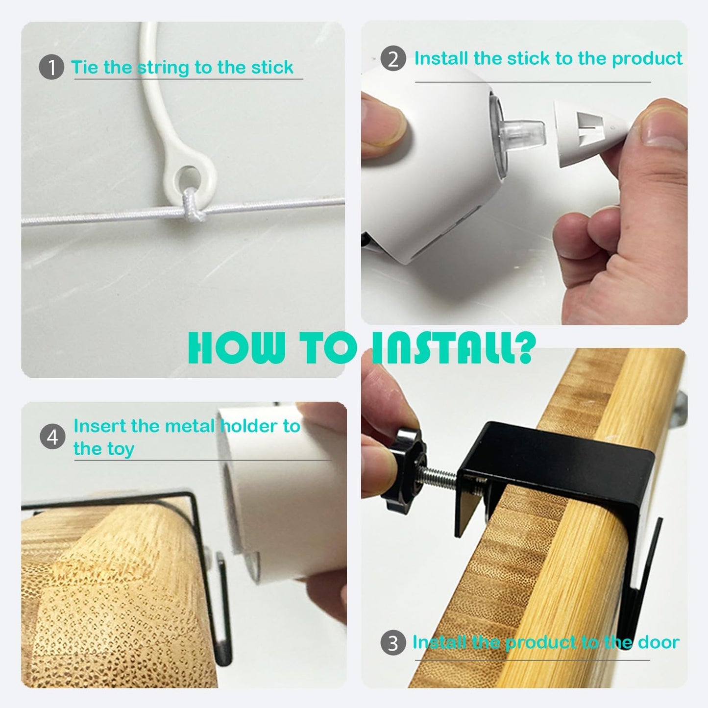 Cat Toys Hanging Door Electric and Moving Ball, Cats Toy Interactive for Indoor for Bored Feather Toys Kitten Rechargeable Door Hanging Automatic Retractable String（White）