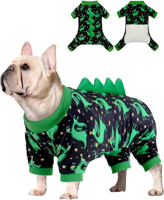 CuteBone Dinosaur Costume Dog Pajamas, Stretchy Spandex Crystal Velvet Sleepwear Coat for Small Dogs, Soft & Warm Pet Outfit Clothes for Cold Weather, Cozy Pullover Design COSP14M