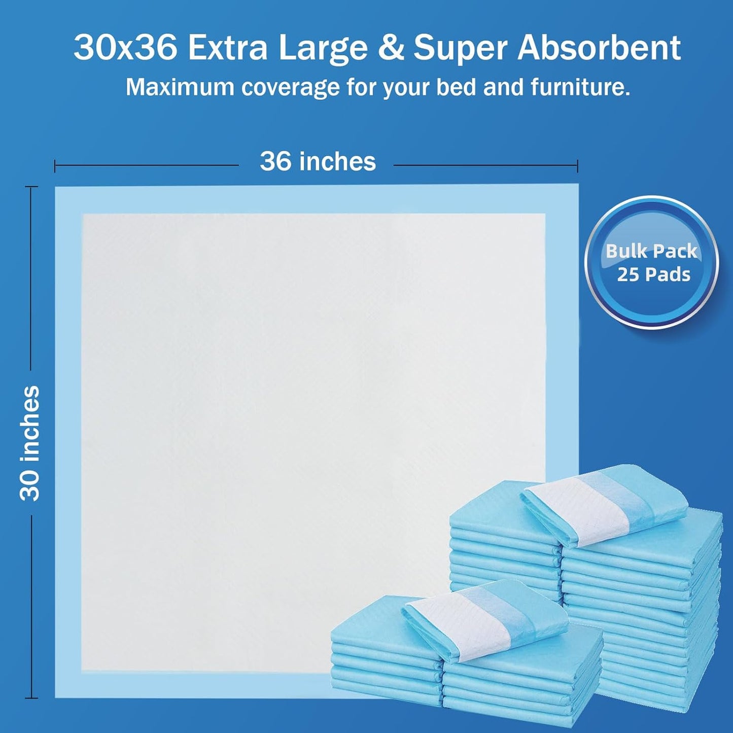 Bed Pads NO Adhesive Strip 30"x36" Thicken Elderly Adults Incontinence Underpads Disposable,Heavy Duty Absorbent Chucks Waterproof,XL Extra Large Puppy Pee Training Pad[25 Pads]
