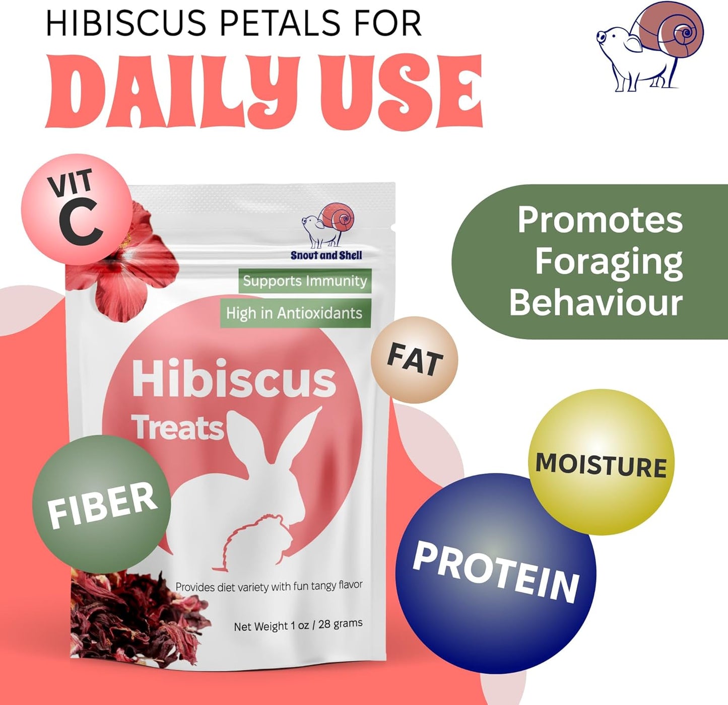 Snout and Shell Hibiscus Treats – 100% Natural Dried Flowers for Small Pets – Immunity Support & Antioxidants – Healthy Snack for Rabbits, Guinea Pigs, & Chinchillas (1 oz)