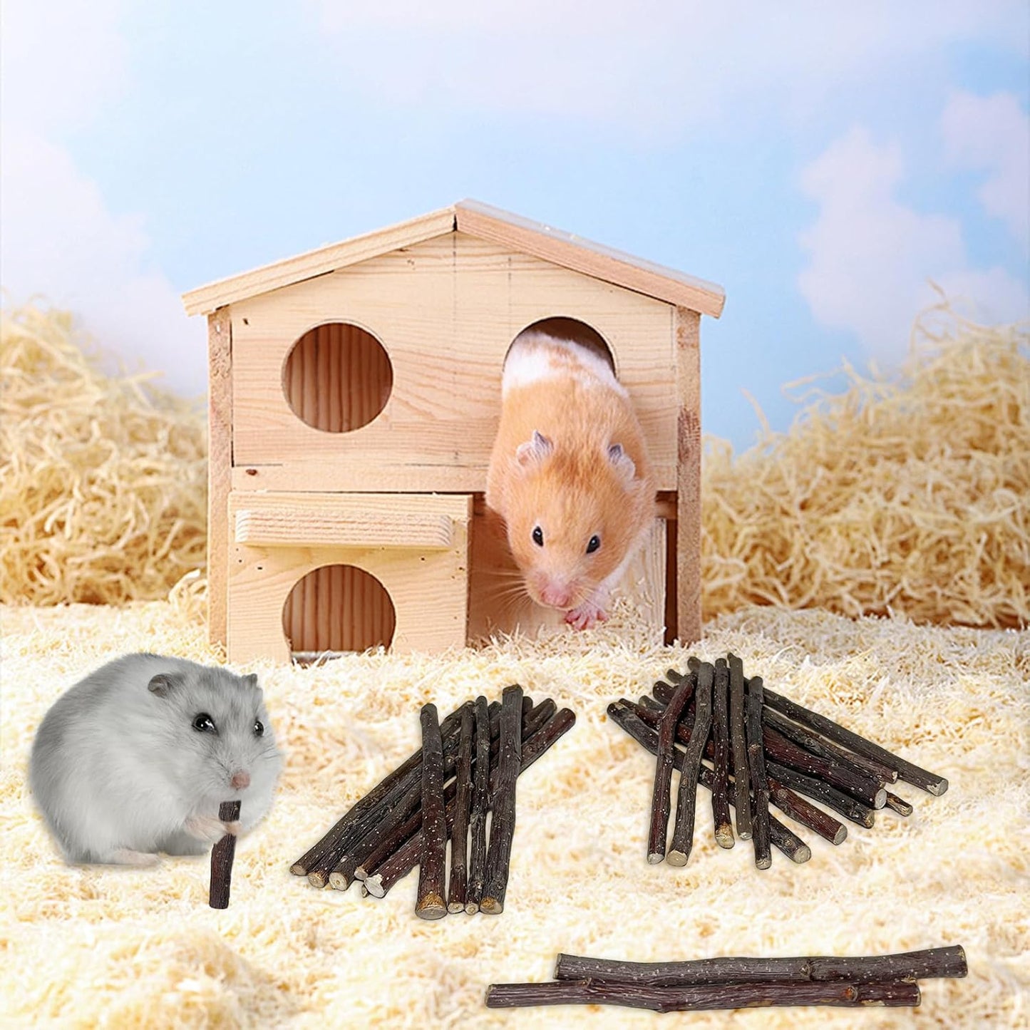 Apple Sticks 300g(0.7LB) Small Animals Wooden Pet Chew Treats Toys for Guinea Pigs Hamsters Rabbits Chinchillas Squirrels Small Animal Molar Wood Treats Toys