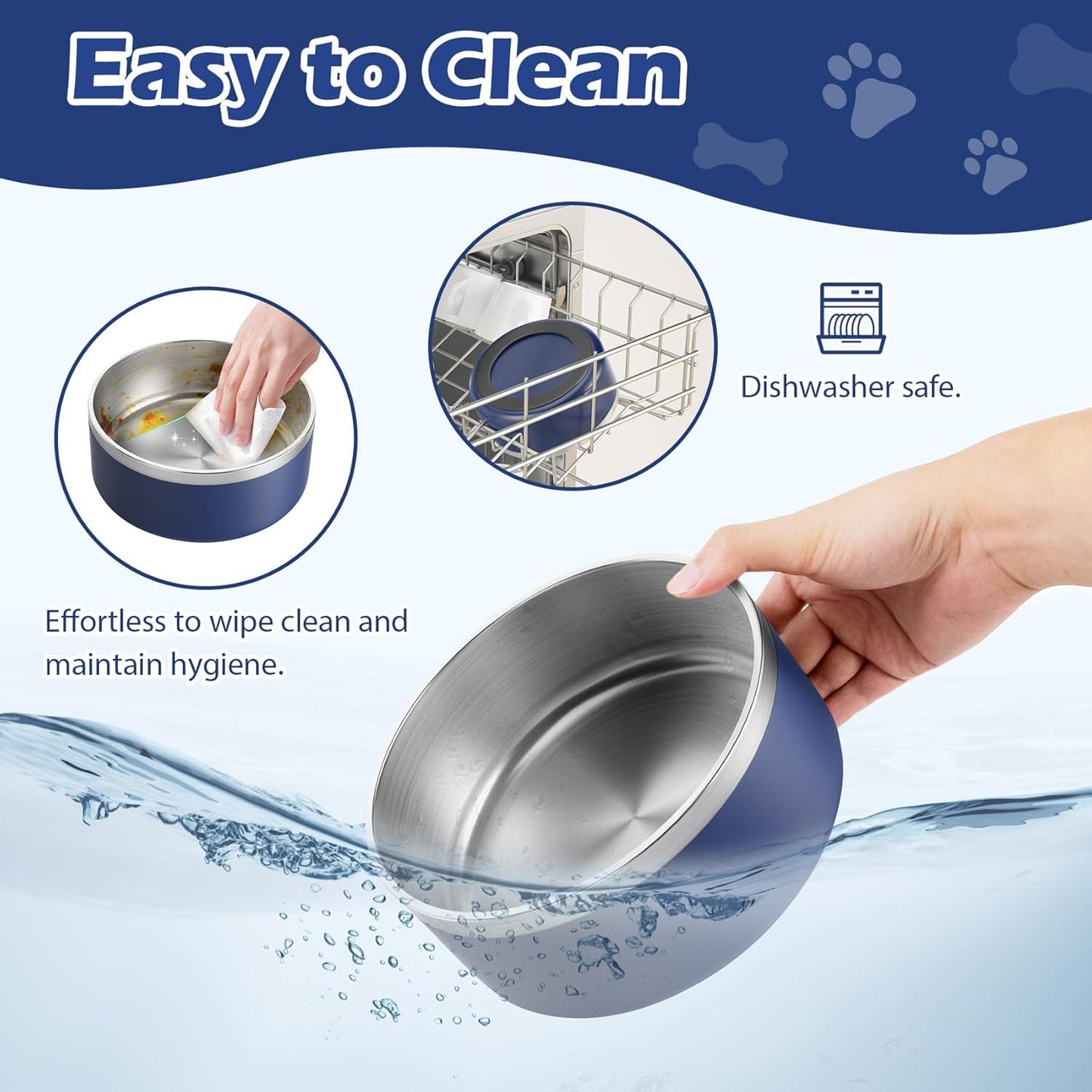 LIANLAI Dog Food Bowl, Rust-Resistant Stainless Steel Dog Bowls, Non-Slip Puppy Bowls Large Size, Spill Proof Puppy Water Dishes (Blue，64 oz)