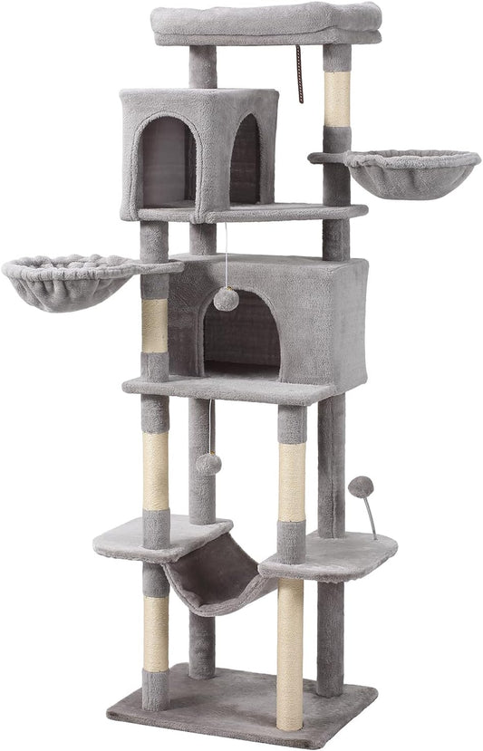 70-Inch Cat Tree,Large Cat Tree Tower with Hammock, Scratching Post, Condo and Multi-Level Cat Tower for Large Cats, Cat Activity Center Playhouse, Light Gray LCT016