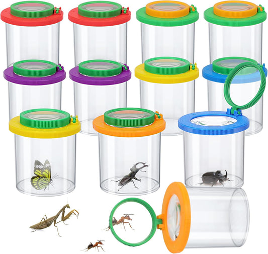 Coopay 12 Pieces Magnifying Insect Box Bug Viewer Critter Insect Cage Bug Magnifier Container Bug Catcher Cage Bug Jar Collecting Kit for Children, Kids Science Nature Exploration Tools