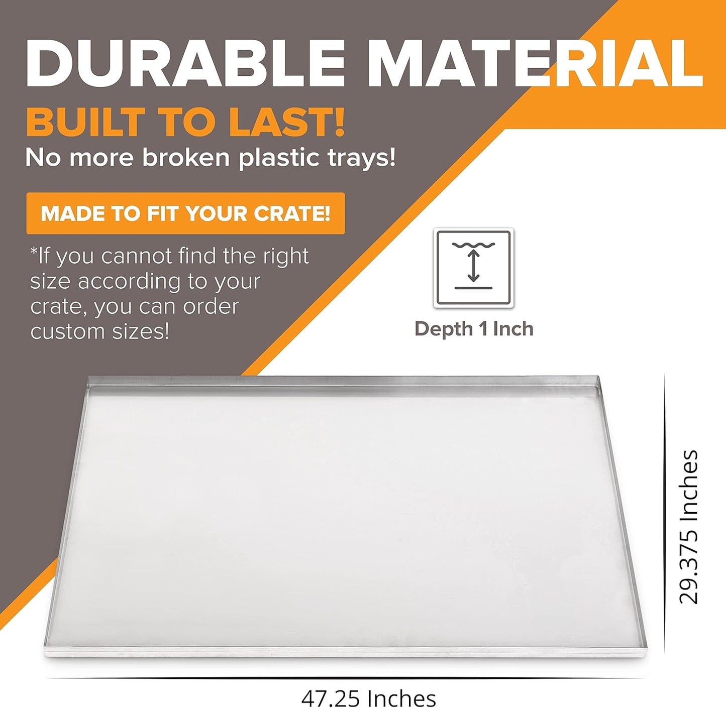 Metal Replacement Dog Crate Pan Chew Proof Crack Proof Pet Kennel Tray Central Dog Training Crate Pan Pet Supplies (Stainless Steel, 47.25" L X 29.375" W X 1")