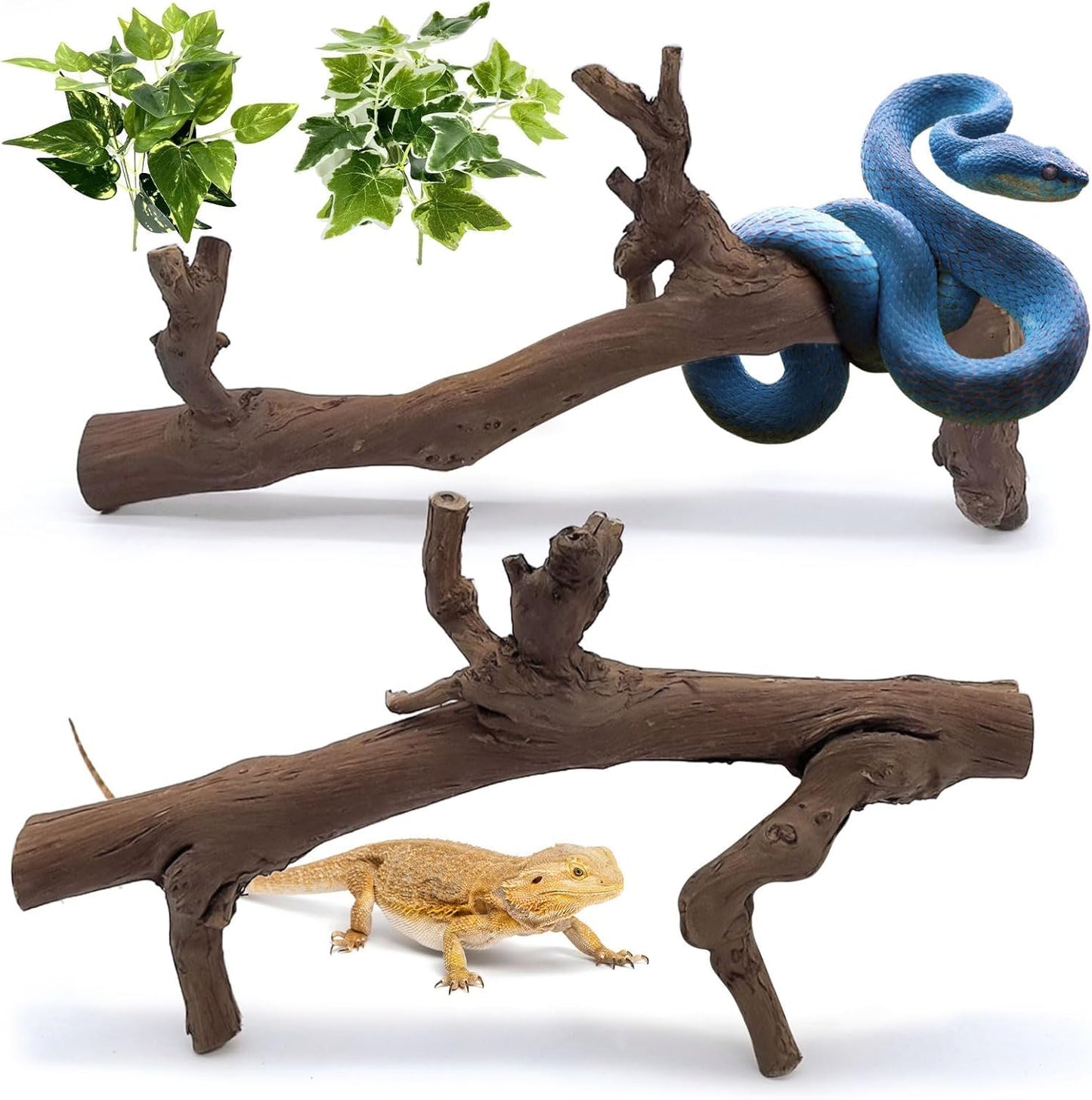 kathson 2PCS Snake Climbing Branch,Reptile Wood Branches Decor, Lizard Natural Wood Climb Accessories,Reptiles Habitat Tank Tree Trunk Decorations for Bearded Dragon Geckos Chameleons Frog