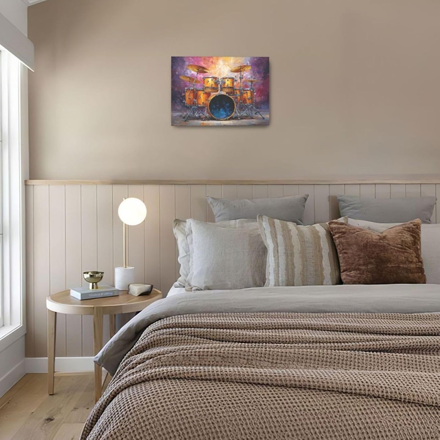 Music Wall Art Graffiti Musical Instruments Canvas Wall Decor Drum Pictures Painting Print Artwork Framed Decorations Gifts for Drummers Music Lover Studio Bar Musician Home Bedroom Living Room 16"x24"