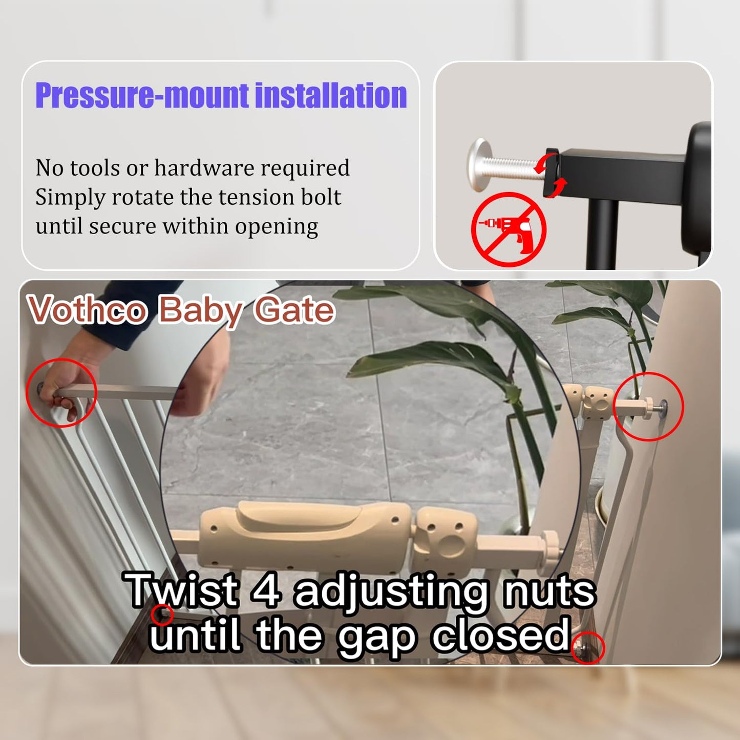 Walk Through Baby & Dog Gate 29-34 Inch, Tension Mounted No Drilling, Indoor Safety Gate for Stairs & Doorways, Metal Design for Kids and Pets, Black