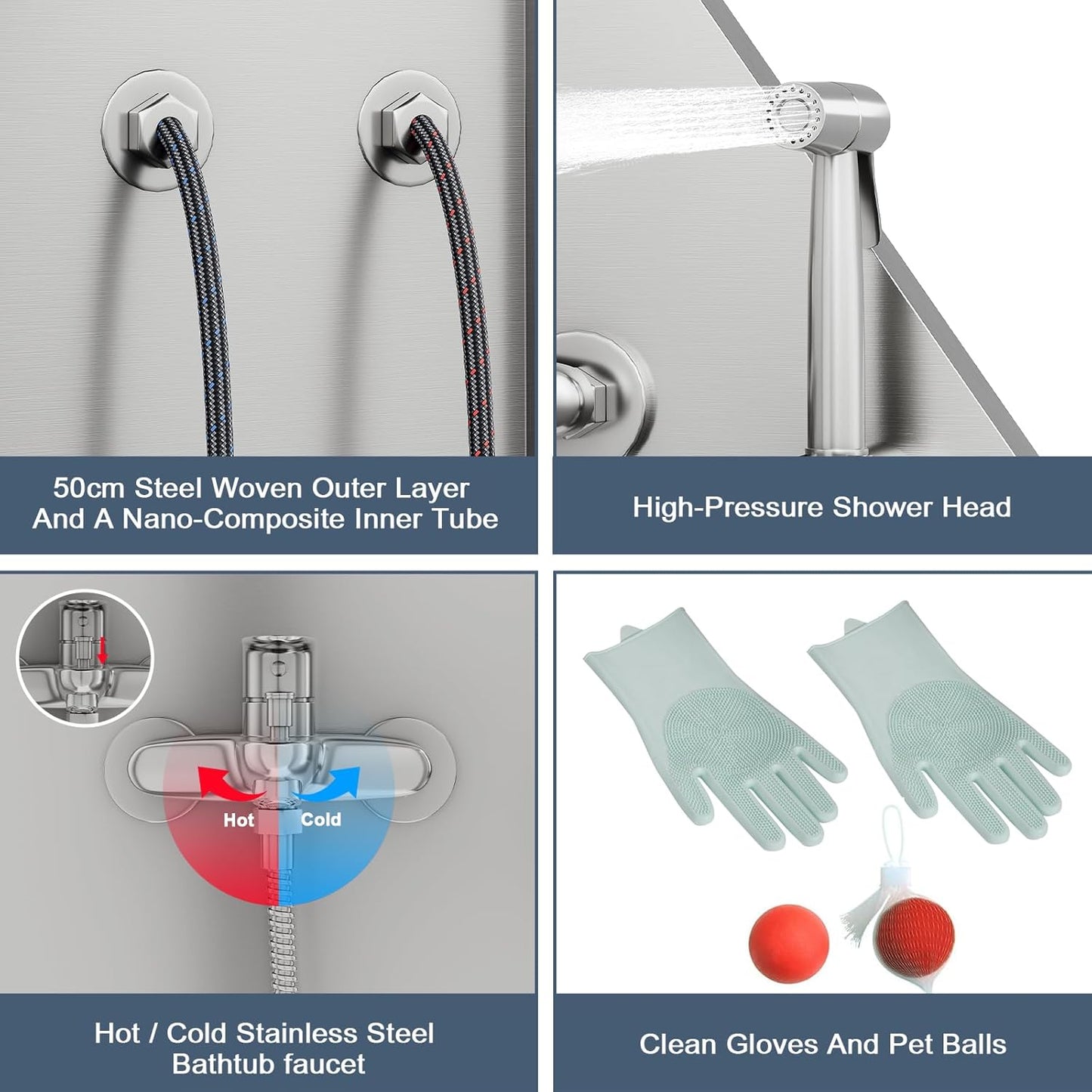 50" Dog Bathtub for Large Dogs, Professional Dog Washing Station with Wash Tub Attachment, Bath Pool for Outdoor, Indoor Shower and Grooming (50" Left Door)