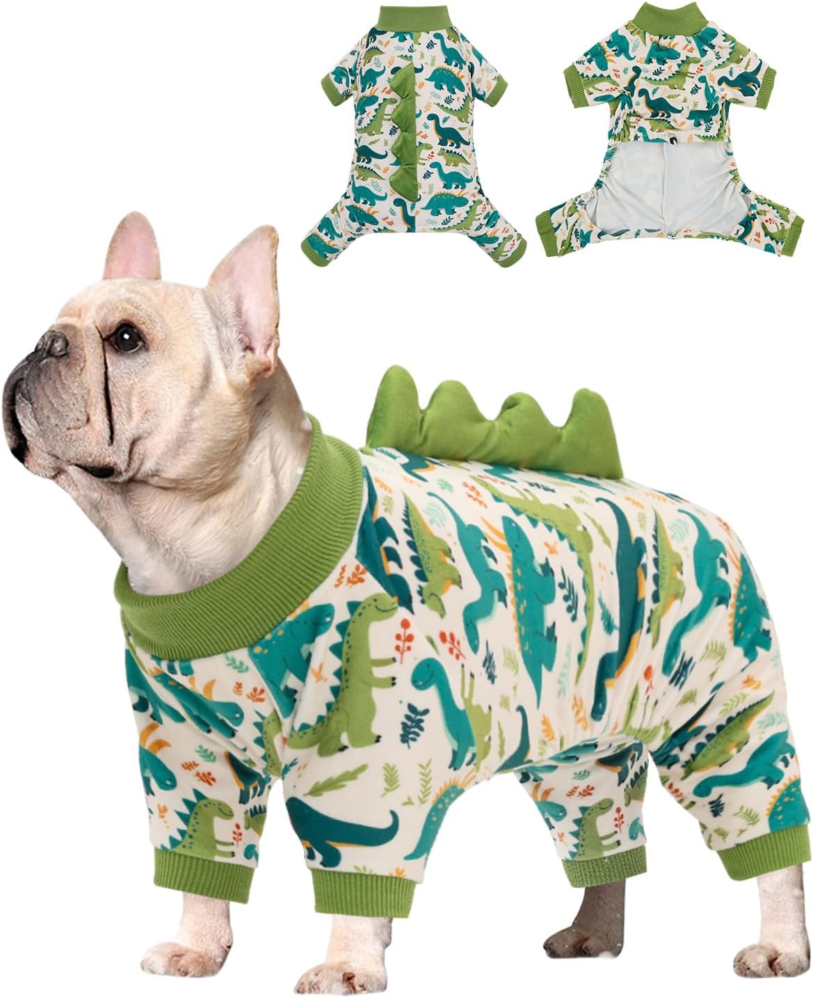 CuteBone Dinosaur Costume Dog Pajamas, Stretchy Spandex Crystal Velvet Sleepwear Coat for Small Dogs, Soft & Warm Pet Outfit Clothes for Cold Weather, Cozy Pullover Design COSP05S