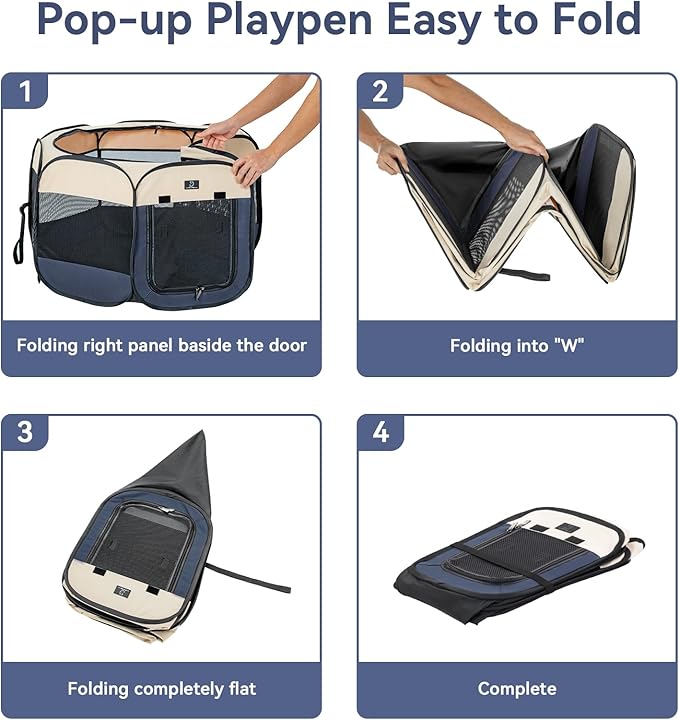 A4Pet Collapsible Playpen, 39.5” Portable Dog Playpen with Bowl, Suitable for Puppies, Kittens, and Small Animals, Removable Zipper & Mesh Panel(16”W × 10”H)