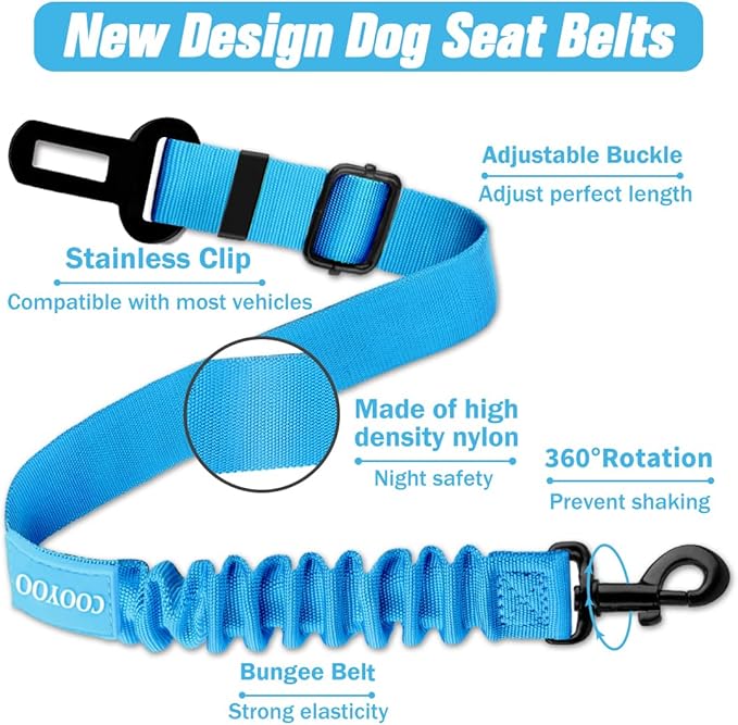 COOYOO Dog Seat Belt, Durability Retractable Dog Car Harness Adjustable Dog Seat Belt for Vehicle Nylon Pet Safety Seat Belts Heavy Duty & Elastic