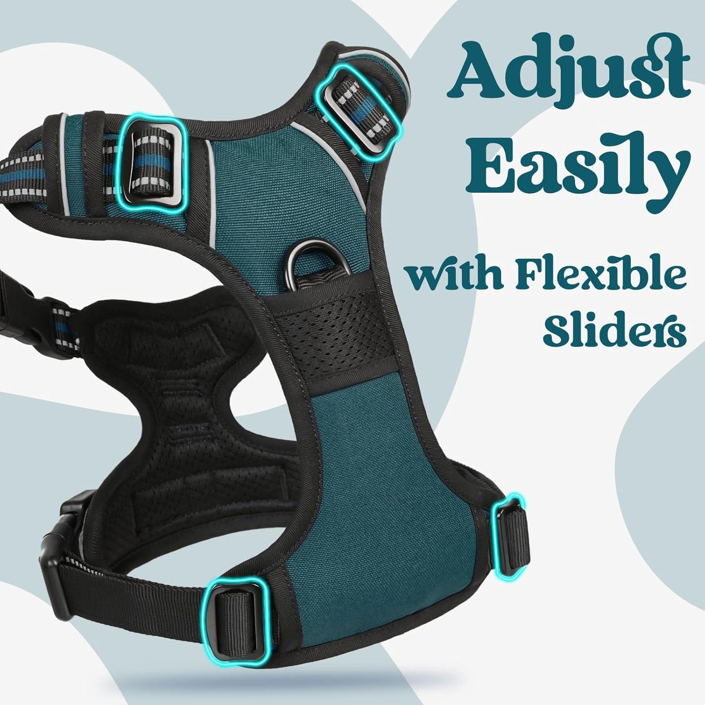 rabbitgoo Dog Harness for Large, No Pull Pet Harness with 3 Buckles, Adjustable Soft Padded Vest with Control Handle, Walking Reflective Pet Vest for Extra Large Dogs,Blue Coral,XL