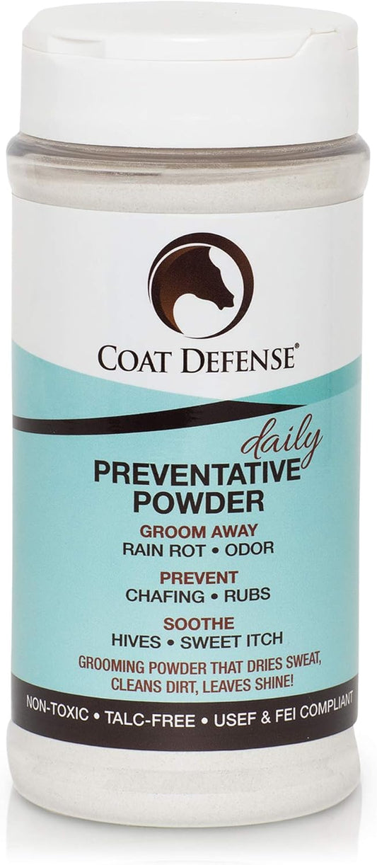 COAT DEFENSE Daily Preventative Powder for Horses - Safe & Effective Equine Skin Conditioner Sweet Itch, Skin Funk, & Rain Rot - Dry Horse Shampoo, 16 oz Formula with All Natural Ingredients