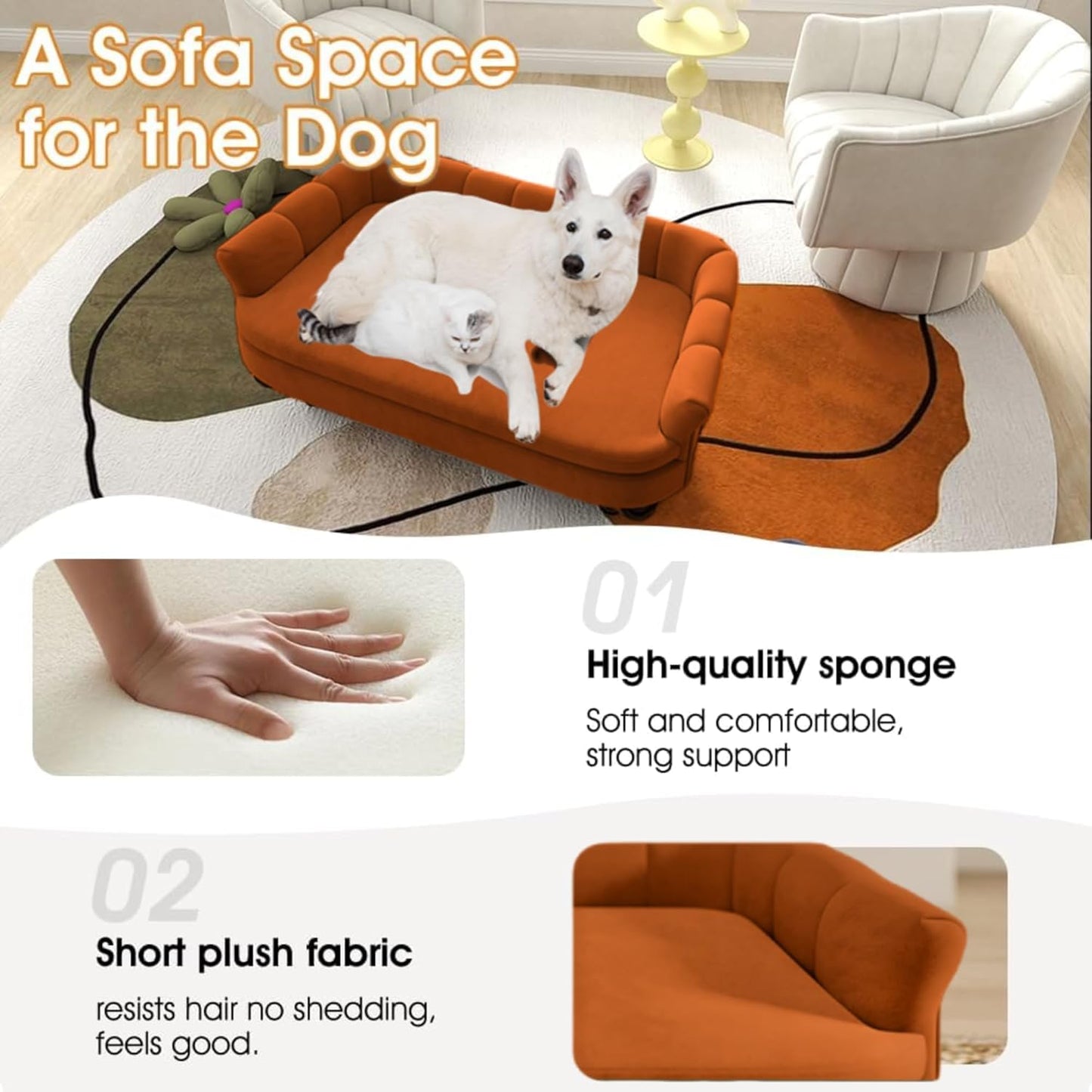Dog Couch Sofa Bed, Comfortable Pet Sofa for Large and Medium Dogs, Soft Velvet Cushion, Durable Dog Furniture for Living Room