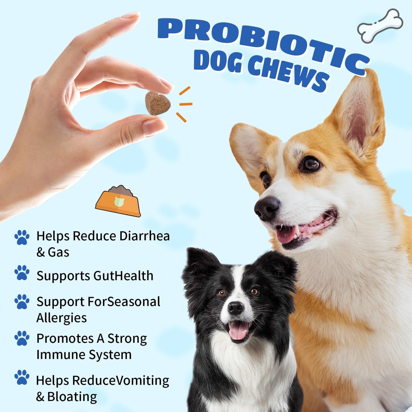 Natural Probiotic Digestive Supplement for Dogs - Probiotic Chewable with Prebiotics and Enzymes Supports Gut Health, Diarrhea & Digestion, Improve Immune System Allergy Itch Skin