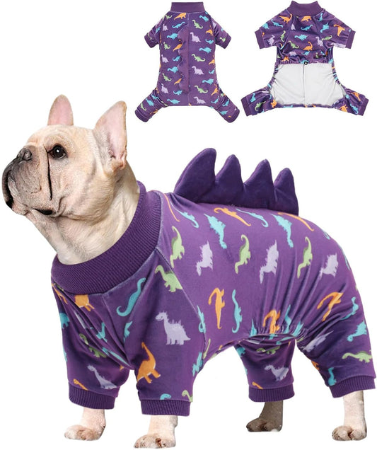 CuteBone Dinosaur Costume Dog Pajamas, Stretchy Spandex Crystal Velvet Sleepwear Coat for Small Dogs, Soft & Warm Pet Outfit Clothes for Cold Weather, Cozy Pullover Design COSP04XL