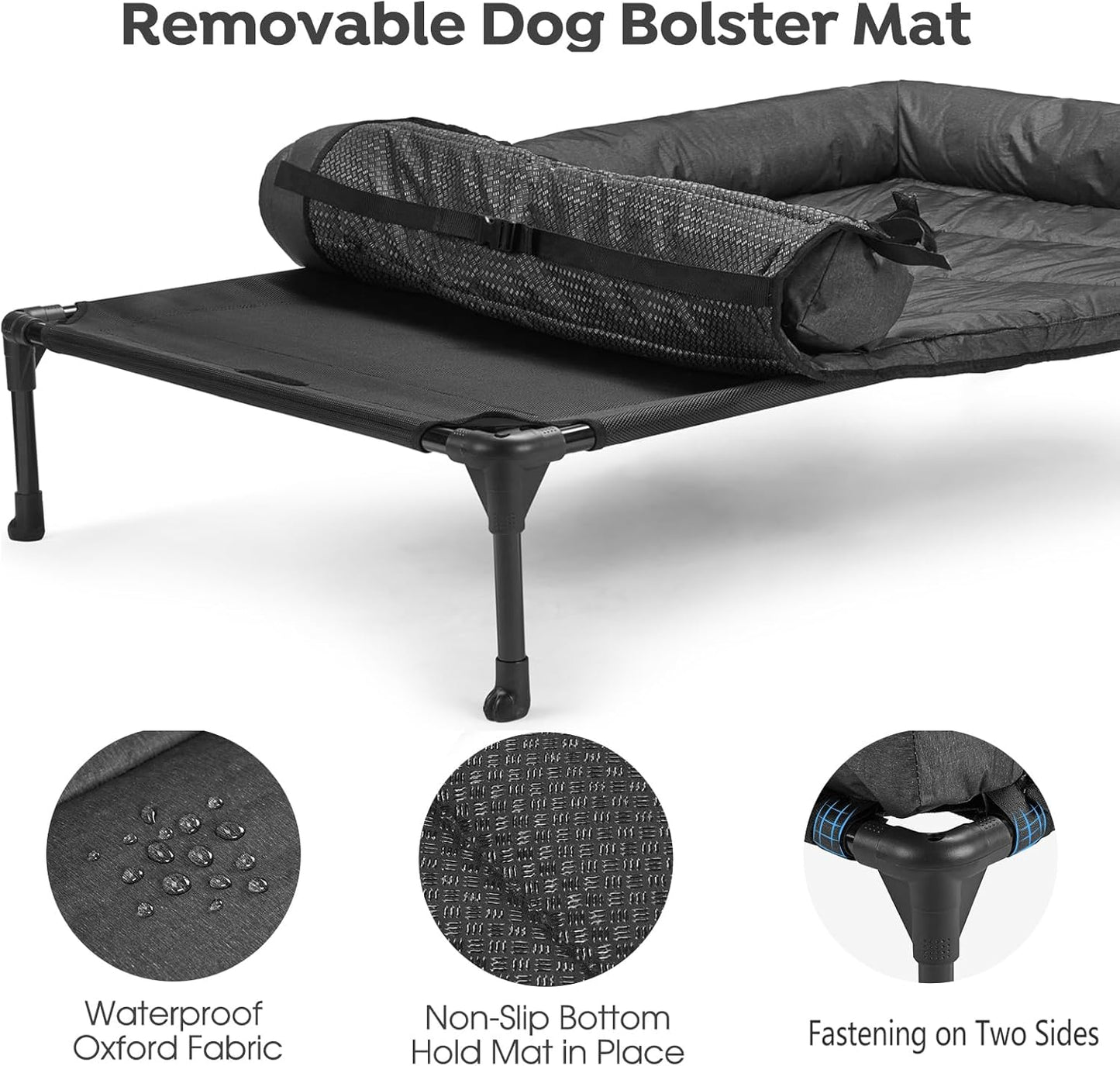 Veehoo Cooling Elevated Dog Bed Add Removable Waterproof Bolster Cushion Mat, Raised Pet Cot with Breathable Teslin Mesh, No-Slip Feet, Dog Sofa Bed for Indoor Outdoor, Medium, Black CWC2331B
