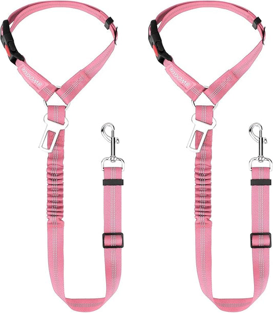 BWOGUE 2 Piece Dog Seat Belt for Car with Elastic Bungee Buffer Safety Seatbelt Car Headrest Restraint Wear Adjustable Metal Buckle Harness in Vehicle Travel for Pet