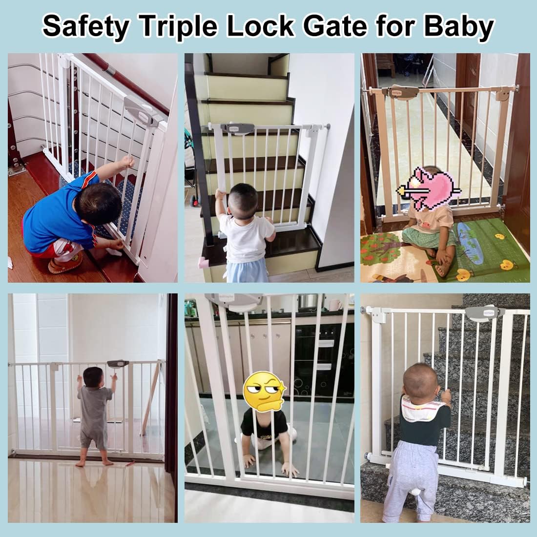 WAOWAO Triple Lock Baby Gate Extra Wide 39.76-43.7" Pressure Mounted Walk Through Swing Auto Close Safety White Metal Child Kids Dog Pet Puppy for Stairs,Doorways