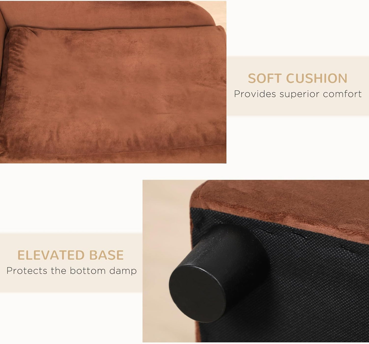 PawHut Luxury Fancy Dog Couch with Hidden Storage, Small Dog Sofa Bed with 2" Soft Foam, Modern Pet Furniture for Puppies & Little Breeds, Brown