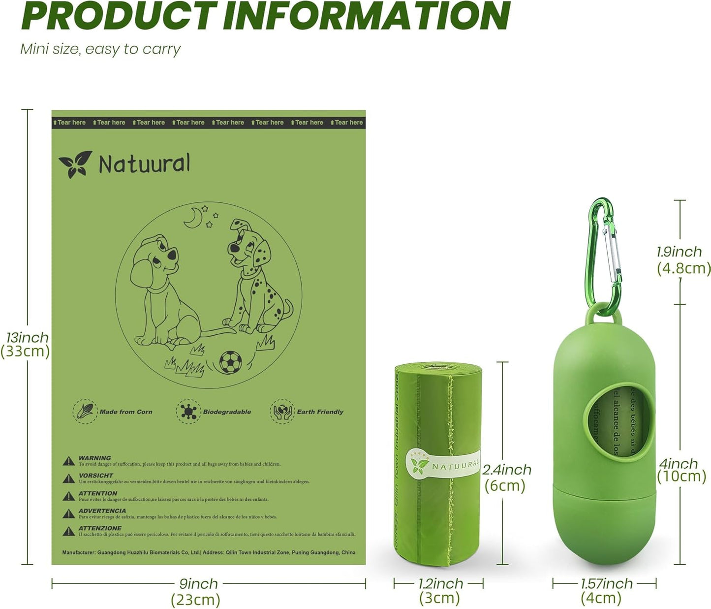 Poop Bags for Dogs-1050 Counts, 70 Rolls With a Free Dispensers, Doggie Poop Bags Made of Cornstarch, Extra Thick and 100% Leak Proof (Green)