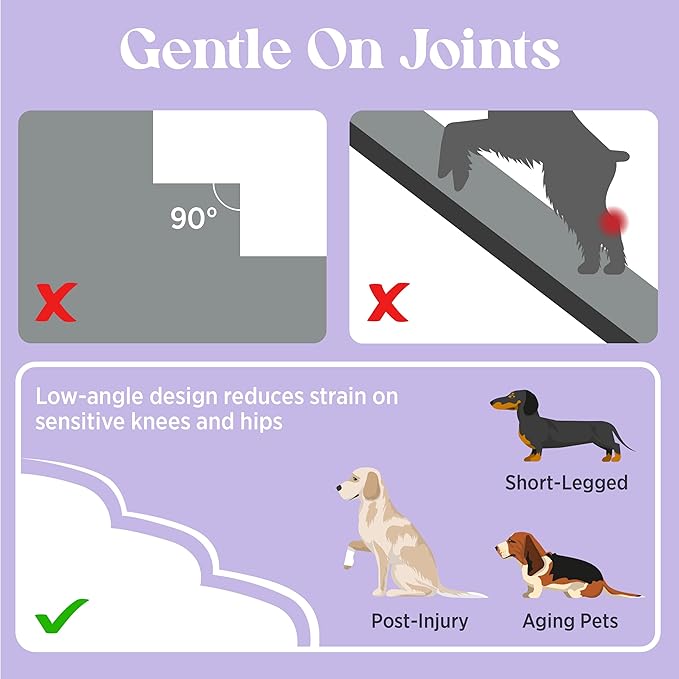 Lesure Dog Stairs for Large Dogs Pet Steps Ramp for High Bed and Couch with CertiPUR-US Certified Foam with Non-Slip Bottom, Grey, 4 Steps