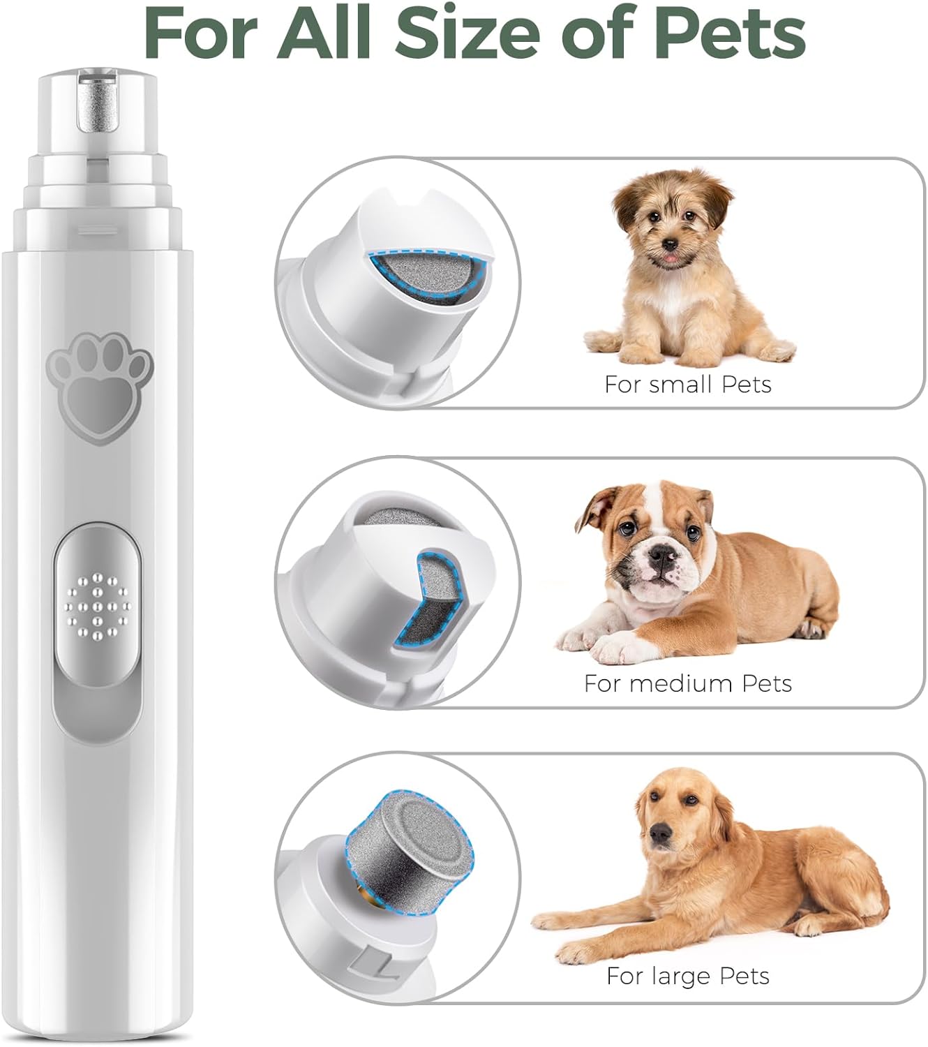 VIWIK Dog Nail Grinder, 2-Speed Rechargeable Dog Nail Trimmers for Large Medium & Small Dogs, Upgrade Professional Electric Pet Paws Nail Grinder, Quiet Puppy Grooming Tool Cat Dog Nail Dremel White